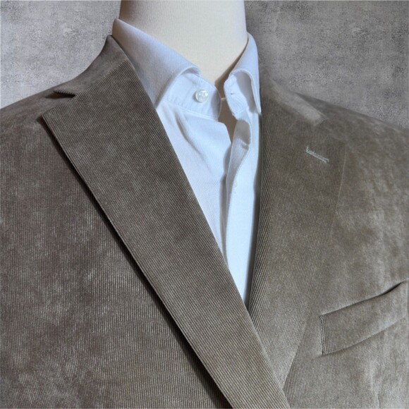 CHAPS Mens 46R Beige Sand Velvet Blazer Sport Coat Two Button Suit Jacket - Picture 3 of 13